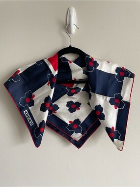 Vintage Kreier silk scarf red white blue mod flower retro checkerboard